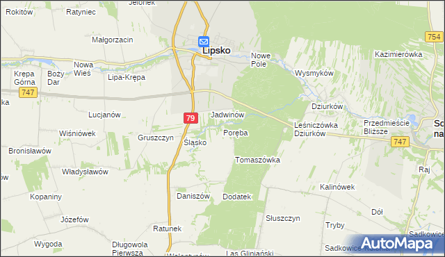 mapa Poręba gmina Lipsko, Poręba gmina Lipsko na mapie Targeo
