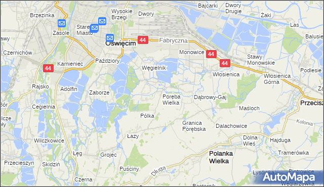 mapa Poręba Wielka gmina Oświęcim, Poręba Wielka gmina Oświęcim na mapie Targeo