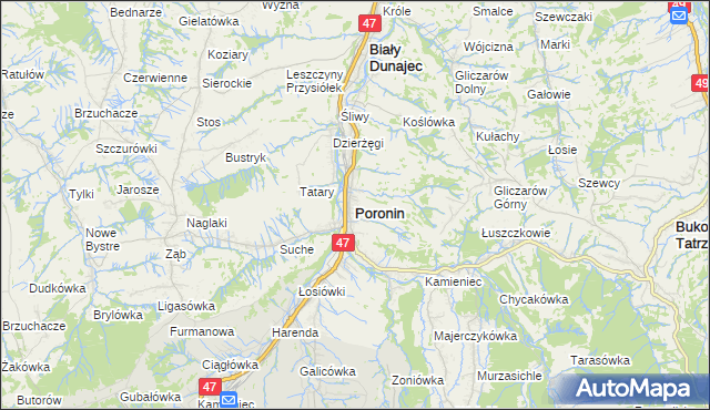 mapa Poronin, Poronin na mapie Targeo