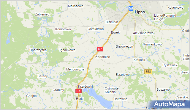 mapa Radomice gmina Lipno, Radomice gmina Lipno na mapie Targeo