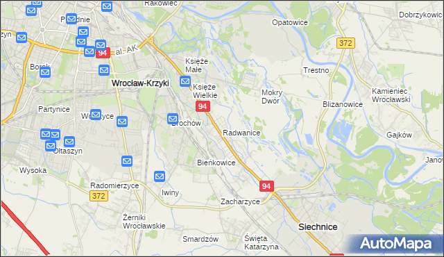 mapa Radwanice gmina Siechnice, Radwanice gmina Siechnice na mapie Targeo