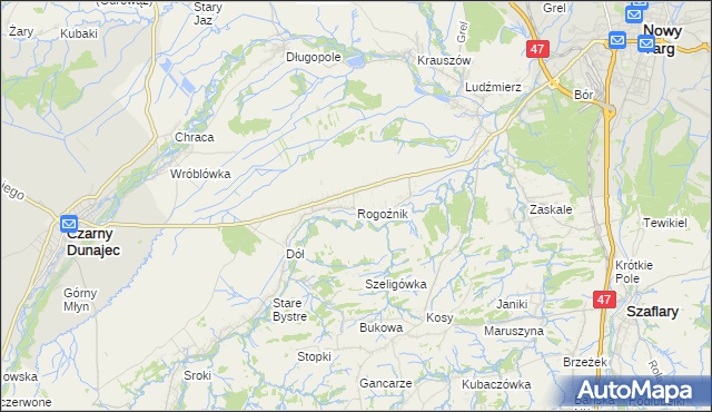 mapa Rogoźnik gmina Nowy Targ, Rogoźnik gmina Nowy Targ na mapie Targeo