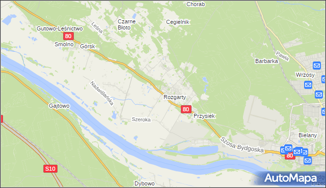 mapa Rozgarty gmina Zławieś Wielka, Rozgarty gmina Zławieś Wielka na mapie Targeo