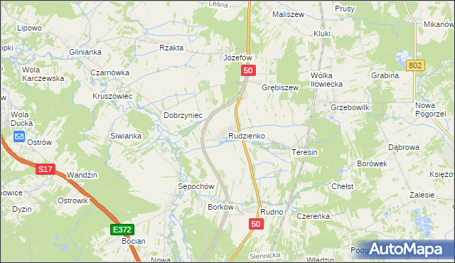 mapa Rudzienko gmina Kołbiel, Rudzienko gmina Kołbiel na mapie Targeo
