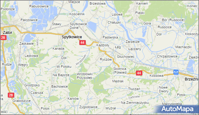 mapa Ryczów gmina Spytkowice, Ryczów gmina Spytkowice na mapie Targeo