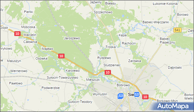 mapa Rydzewo gmina Sierpc, Rydzewo gmina Sierpc na mapie Targeo