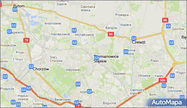 mapa Siemianowice Śląskie, Siemianowice Śląskie na mapie Targeo