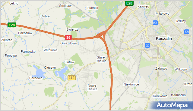 mapa Stare Bielice gmina Biesiekierz, Stare Bielice gmina Biesiekierz na mapie Targeo