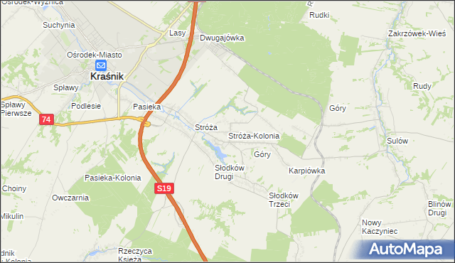 mapa Stróża-Kolonia, Stróża-Kolonia na mapie Targeo