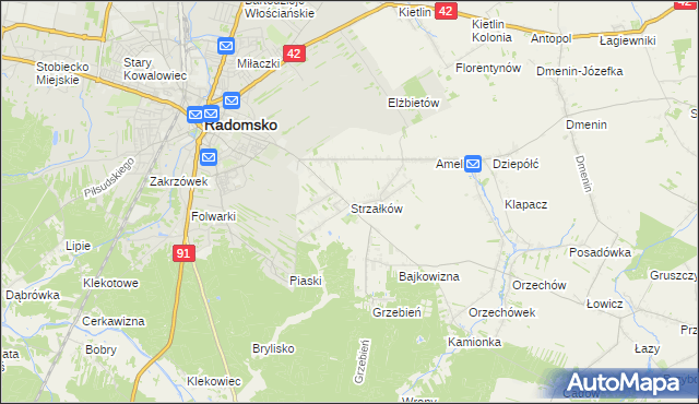 mapa Strzałków gmina Radomsko, Strzałków gmina Radomsko na mapie Targeo
