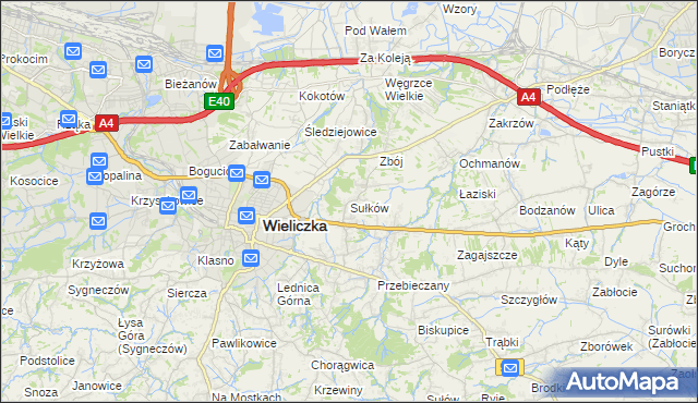 mapa Sułków gmina Wieliczka, Sułków gmina Wieliczka na mapie Targeo