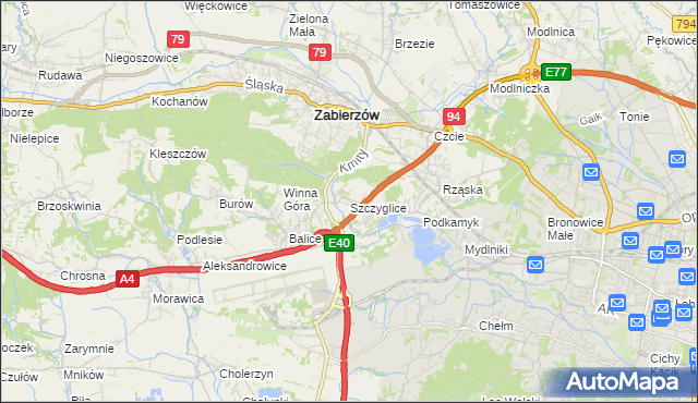 mapa Szczyglice gmina Zabierzów, Szczyglice gmina Zabierzów na mapie Targeo