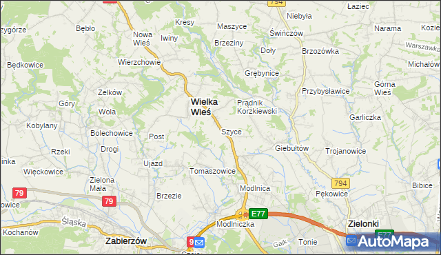 mapa Szyce gmina Wielka Wieś, Szyce gmina Wielka Wieś na mapie Targeo