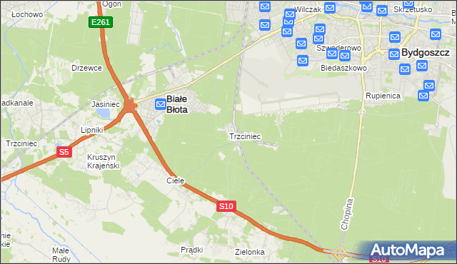 mapa Trzciniec gmina Białe Błota, Trzciniec gmina Białe Błota na mapie Targeo