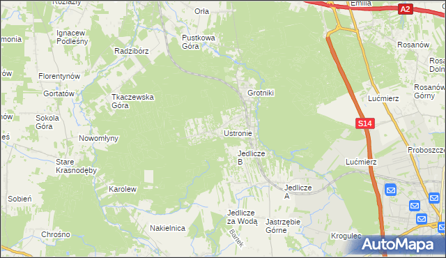 mapa Ustronie gmina Zgierz, Ustronie gmina Zgierz na mapie Targeo