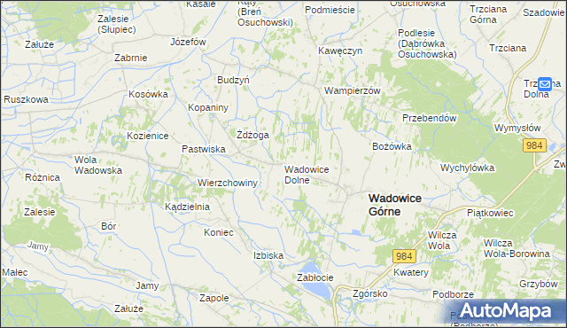 mapa Wadowice Dolne, Wadowice Dolne na mapie Targeo