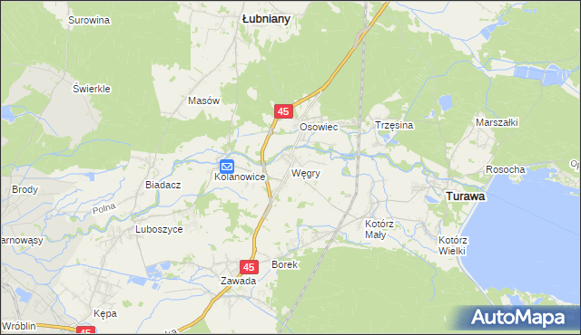 mapa Węgry gmina Turawa, Węgry gmina Turawa na mapie Targeo