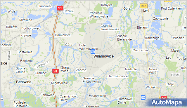 mapa Wilamowice powiat bielski, Wilamowice powiat bielski na mapie Targeo