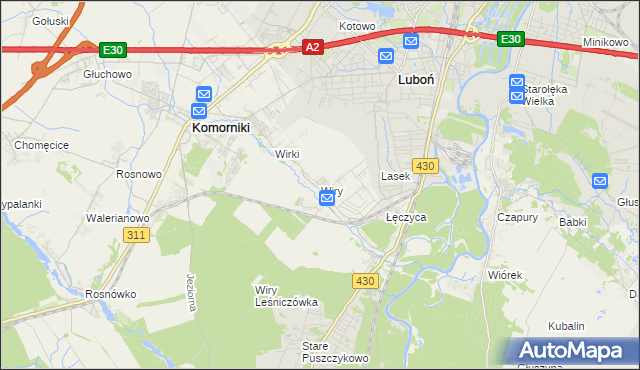 mapa Wiry gmina Komorniki, Wiry gmina Komorniki na mapie Targeo