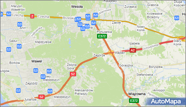 mapa Zagórze gmina Wiązowna, Zagórze gmina Wiązowna na mapie Targeo