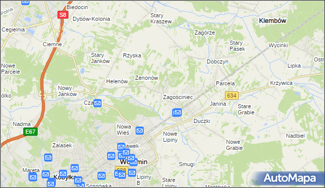 mapa Zagościniec gmina Wołomin, Zagościniec gmina Wołomin na mapie Targeo