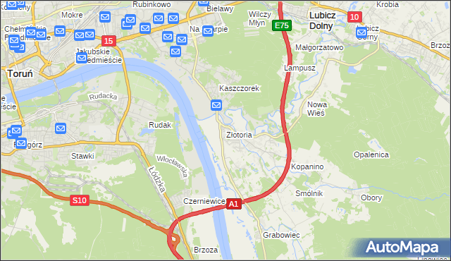mapa Złotoria gmina Lubicz, Złotoria gmina Lubicz na mapie Targeo
