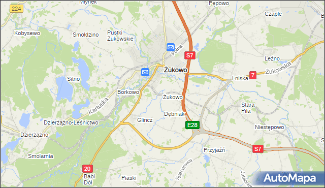 mapa Żukowo powiat kartuski, Żukowo powiat kartuski na mapie Targeo