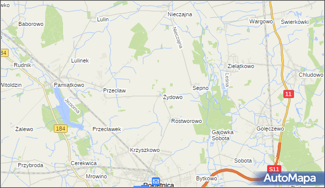 mapa Żydowo gmina Rokietnica, Żydowo gmina Rokietnica na mapie Targeo