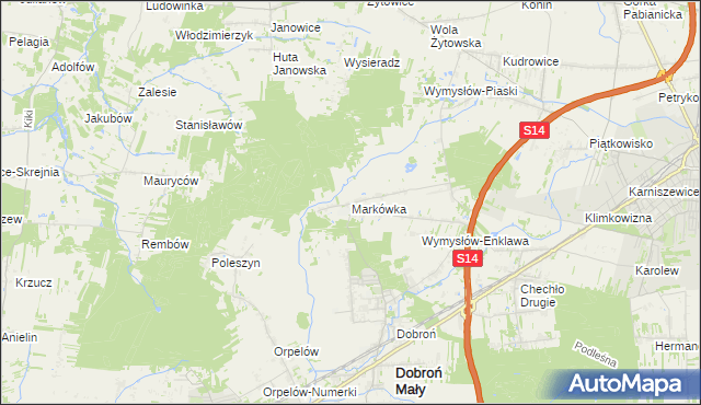 mapa Markówka gmina Dobroń, Markówka gmina Dobroń na mapie Targeo