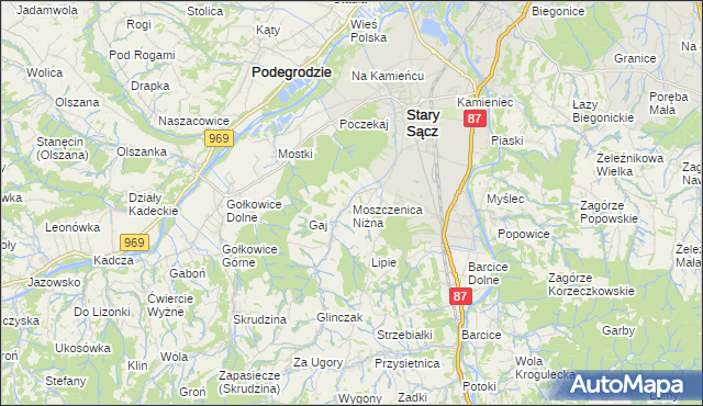 mapa Moszczenica Niżna, Moszczenica Niżna na mapie Targeo