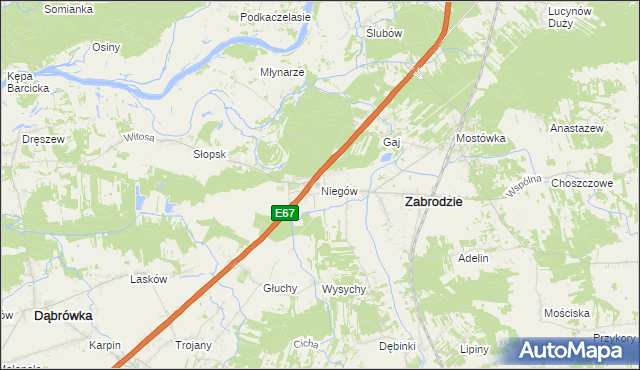 mapa Niegów, Niegów na mapie Targeo