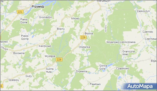 mapa Olszanka gmina Przywidz, Olszanka gmina Przywidz na mapie Targeo