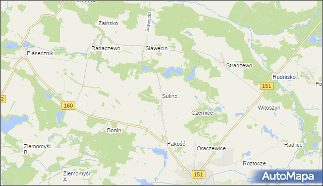 mapa Sulino gmina Choszczno, Sulino gmina Choszczno na mapie Targeo