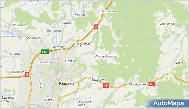 mapa Wojciechowice gmina Kłodzko, Wojciechowice gmina Kłodzko na mapie Targeo