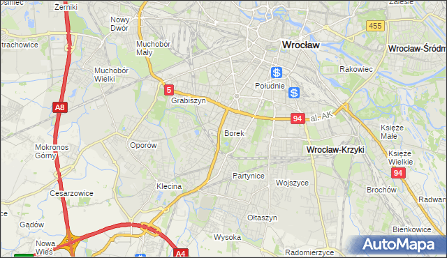 mapa Borek gmina Wrocław, Borek gmina Wrocław na mapie Targeo