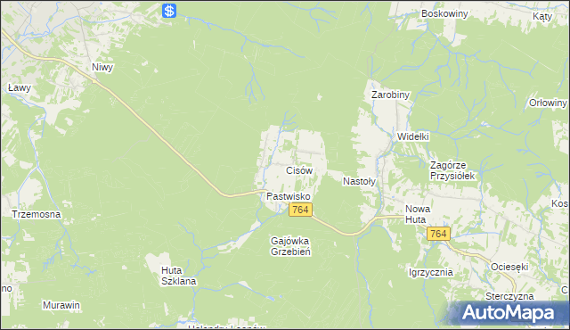 mapa Cisów gmina Daleszyce, Cisów gmina Daleszyce na mapie Targeo