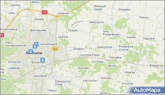 mapa Dobiecin Osada, Dobiecin Osada na mapie Targeo