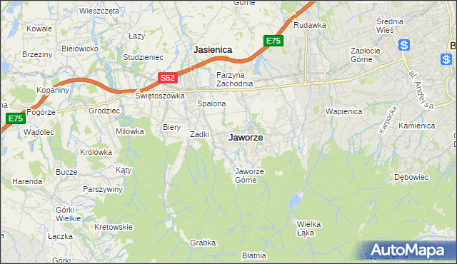 mapa Jaworze powiat bielski, Jaworze powiat bielski na mapie Targeo