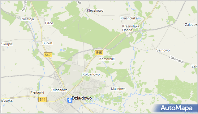 mapa Komorniki gmina Działdowo, Komorniki gmina Działdowo na mapie Targeo