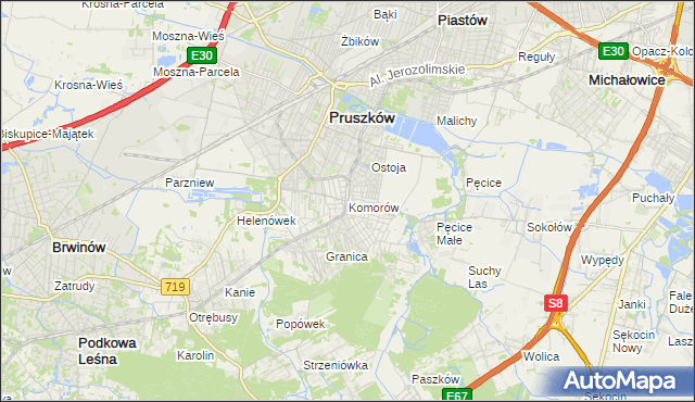 mapa Komorów gmina Michałowice, Komorów gmina Michałowice na mapie Targeo