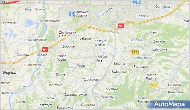 mapa Koszyce Małe, Koszyce Małe na mapie Targeo