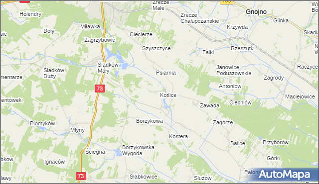 mapa Kotlice gmina Chmielnik, Kotlice gmina Chmielnik na mapie Targeo