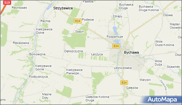 mapa Łęczyca gmina Bychawa, Łęczyca gmina Bychawa na mapie Targeo