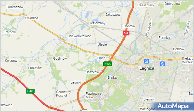 mapa Lipce gmina Miłkowice, Lipce gmina Miłkowice na mapie Targeo