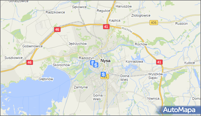 mapa Nysy, Nysa na mapie Targeo