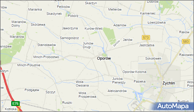 mapa Oporów powiat kutnowski, Oporów powiat kutnowski na mapie Targeo