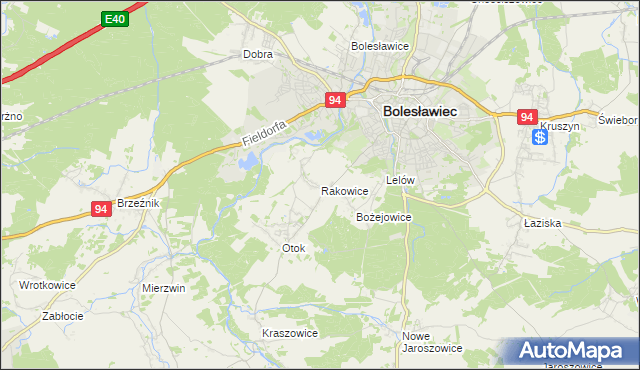 mapa Rakowice gmina Bolesławiec, Rakowice gmina Bolesławiec na mapie Targeo