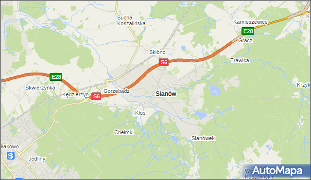 mapa Sianów, Sianów na mapie Targeo