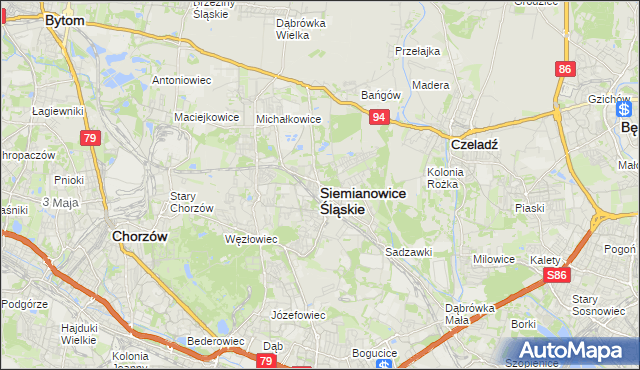 mapa Siemianowice Śląskie, Siemianowice Śląskie na mapie Targeo