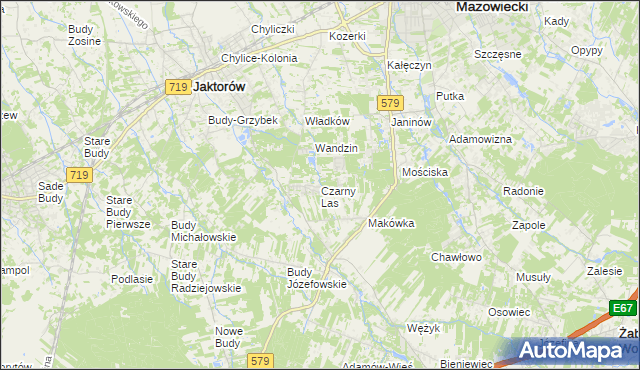 mapa Czarny Las gmina Grodzisk Mazowiecki, Czarny Las gmina Grodzisk Mazowiecki na mapie Targeo